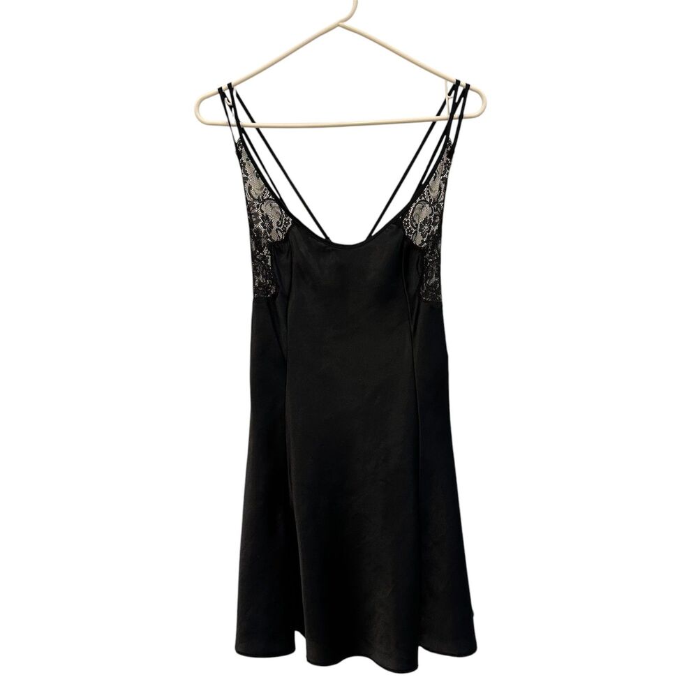 Victoria's Secret Black Satin Lace Slip Dress Size S